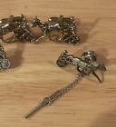 Vintage Sulky Horse Trotter Men’s Cuff Links And Tie Bar