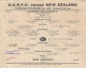 Oxford University v New Zealand 7 Nov 1935 Rugby Programm REPRINT nicht original - Bild 1 von 1