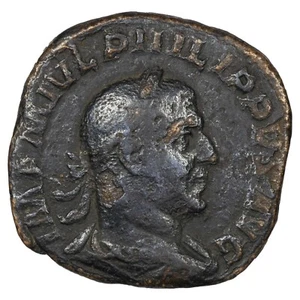Monnaie romaine PHILIPPE Ier L'ARABE Sesterce rev LIBERALITAS 245 cuivre RIC.180 - Imagen 1 de 2