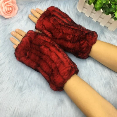 Women's Warm Real Rex Rabbit Fur Gloves Winter Knitted Wrist Mittens Xams Gift - Image 1 of 4