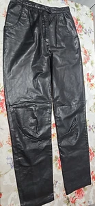 PANTALONES De Colección Jonathan Christopher Canadá JET NEGRO CUERO Genuino Forrados Talla 8 Motociclista - Imagen 1 de 10