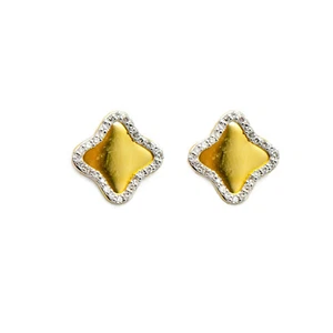 Orecchini quadrifoglio in oro giallo 10 kt con diamanti - Foto 1 di 3