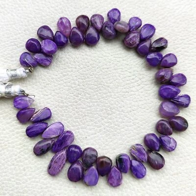 Piedra preciosa Charoite natural 9x7 a 10x7 mm tamaño liso forma pera cuentas 8" hilo Foto 1 de 4