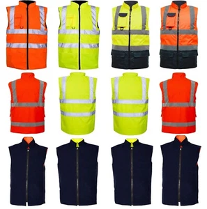 Hi Viz Vis Körperwärmer Sichtbarkeit Fleece Wende gefüttert wasserdicht Weste Taille - Bild 1 von 13