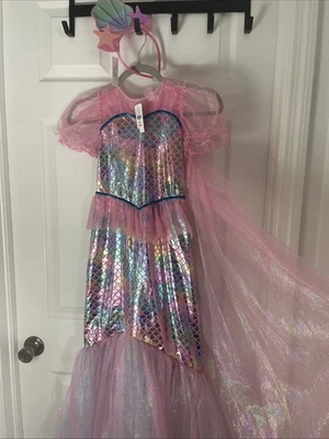 Pink Mermaid Costume With Cape & Crown/Headband 10-12 Cosplay Dress Up Princess - Image 1 of 4