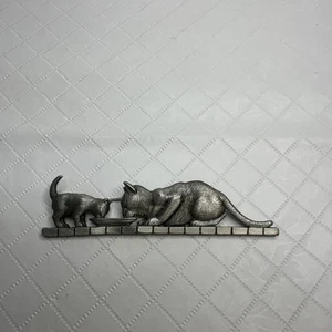 Vintage Silver Pewter Cat Kitten Brooch Pin Drinking Milk by JJ Jonette Kitsch - Picture 1 of 11