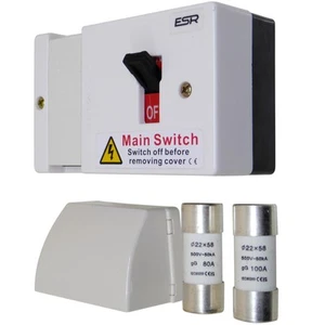 100 Amp Fused Main Switch Isolator Supplied with 80A 100A Fuses and Cable Shroud - Picture 1 of 12