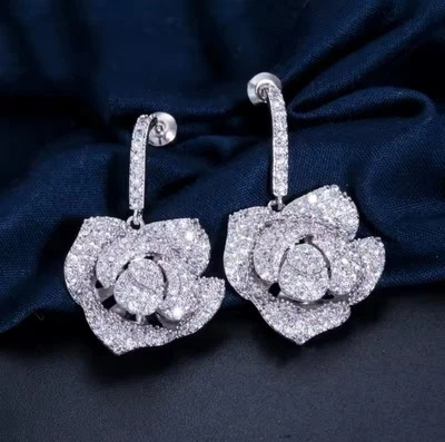 Orecchini Luxury Rosa Argento Zirconi Gioielli Donna Matrimonio - Immagine 1 di 4