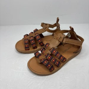 Carter's Embroidered Tan T-Strap Gladiator Sandals Youth Girls Size 10 - Picture 1 of 6