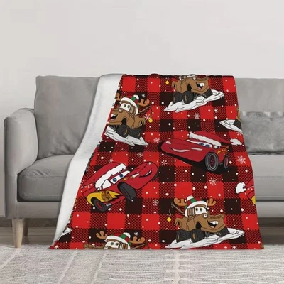 Pixar Cars Lightning McQueen & Tow Mater Merry Christmas Red Plaid Blanket - Image 1 of 4