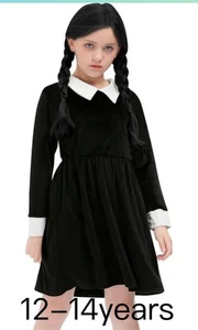 Girls Casual Elastic Crew Neck Dress 12-14 Years Black - Picture 1 of 2