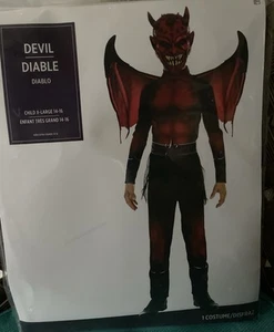 GRUSELIGER TEUFEL KOSTÜM KINDER XL 14-16 JUMPSUIT/MASKE/FLÜGEL/GÜRTEL HALLOWEEN - Bild 1 von 2