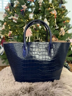 Polo Ralph Lauren Navy Blue Bellport Tote Bag Embossed Croc Print - Image 1 of 4