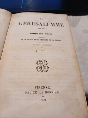 libro LA GERUSALEMME LIBERATA di TORQUATO TASSO 1853 FIRENZE 4 EDIZIONE - Immagine 1 di 4