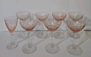 7 FOSTORIA June Pink 3 OZ Liquor Cocktails 5 1/8" Set And 1 Wine Glass 5 1/2 - Picture 1 of 6