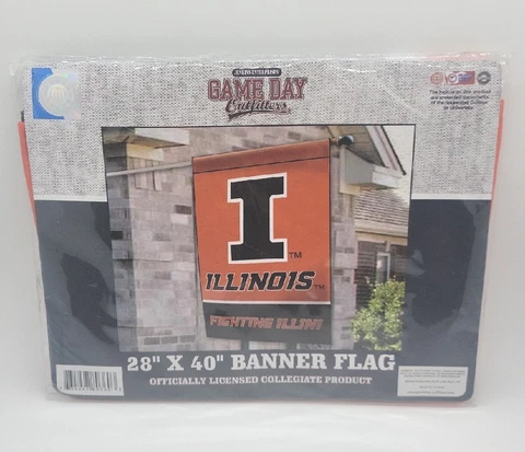 Illinois "Fighting Illini" 2 Sided House Yard Banner Garden Flag 28"x40" U Of I Cover