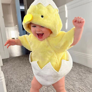 Infant Boys Girls Cosplay Chicken Animal Costume Winter Fleece Hooded Romper
