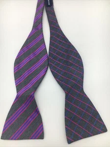 NWT Croft & Barrow Silk Blend Bowtie Self Tie Gray Blue Dark Pink Striped - Picture 1 of 4