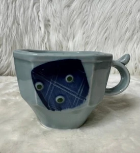 Asian Inspired Square Blue Art Pottery Mug Signed By Artist - Picture 1 of 5