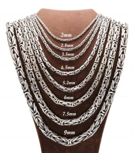 Solid 925 Sterling Silver Men's King Byzantine Round Chain Necklace! All Sizes - Picture 1 of 12