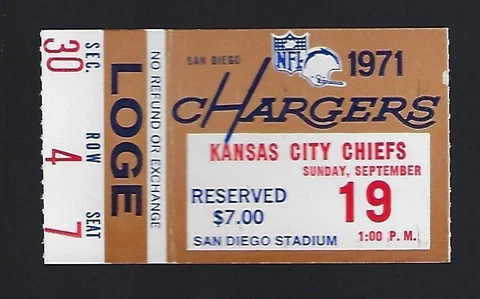 1971 AFL NFL KANSAS CITY CHIEFS @ SAN DIEGO CHARGERS FOOTBALL TICKET STUB Cover