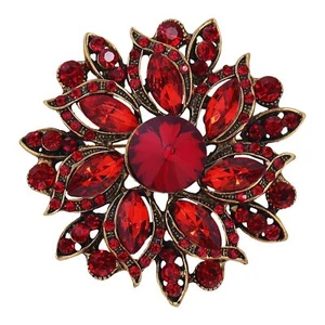 Vintage Women's Red Austrian Crystal Elegant Flower Brooch Wedding Broach Pin - Picture 1 of 4