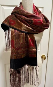 Exquisite Lanvin Paris Paisley Silk Charmeuse Fringed Scarf - Picture 1 of 12