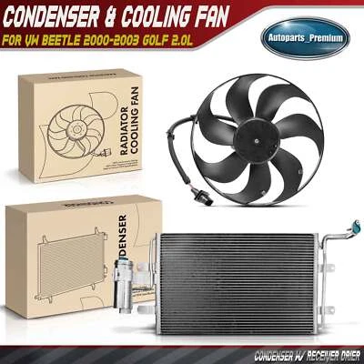 Conjunto de condensador de aire acondicionado y ventilador de refrigeración para Volkswagen Beetle 2000-2003 Golf 2,0 L Foto 1 de 4