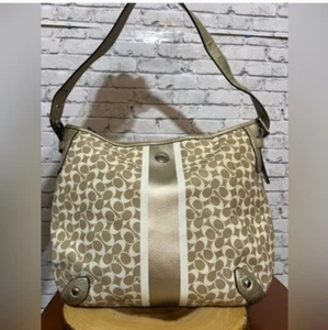 COACH Heritage Stripe Chelsea Hobo Shoulder Crossbody F16191 Light Gold/Almond * - Picture 1 of 15