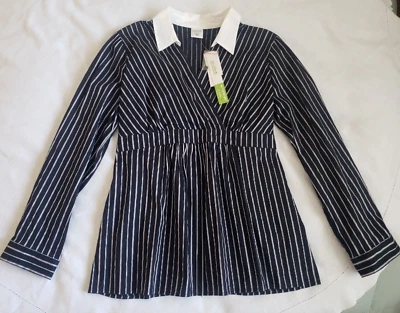 NWT Motherhood Maternity Women M or L READ Blouse Blk/Silver Stripe Elastic Back - Image 1 of 4