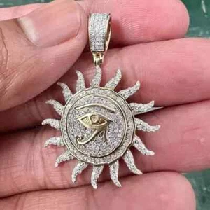 3Ct Round Cut Lab-Created Diamond Eye Sun Pendant 14K Yellow Gold Plated Silver - Picture 1 of 6