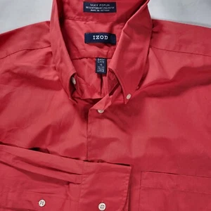 Camisa Izod Para Hombre Grande 16 32-33 Popelina Sedosa Fácil Cuidado Manga Larga Botón Rojo - Imagen 1 de 10