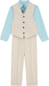 Boys' 4-Piece Formal Suit Set, Vest, Pants, Collared Dress Shirt, and Tie - Picture 1 of 21