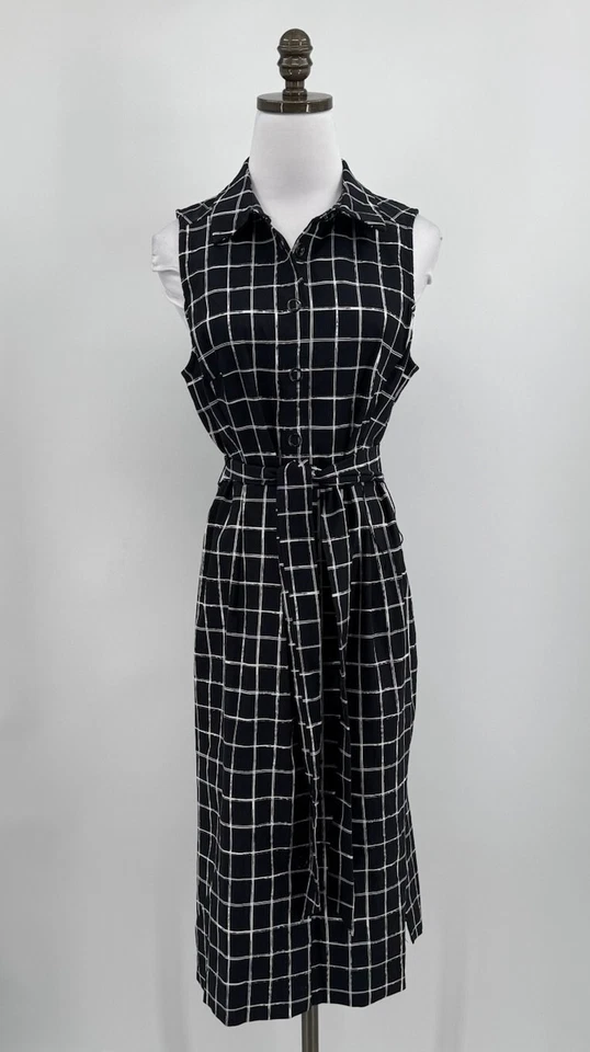 Vestido Camisa Betsey Johnson Negro Ventana Corbata Cintura Sin Mangas a Presión Talla 8 Foto 1 de 4