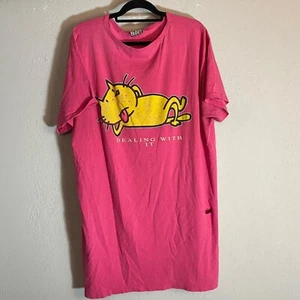 VTG 90s Single Stitch Dealing With It Lazy Yellow Cat Thrashed Night Gown Sz 2X - Picture 1 of 8