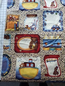 2 3/4 yd Vintage Antique Teddy Bear Design Boats Space Cars Quilt Sewing Fabric - Picture 1 of 4