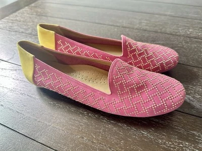 VANELI Leather Flats Women Sz 6.5 Pink Magenta/Yellow Slip On Shoes Studs Ballet - Image 1 of 4