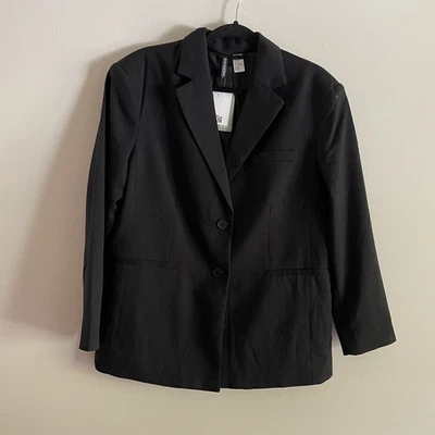 H&M разделенный женщин S черный саржи карьера негабаритный однобортный блейзер новый с Ярлыками - Изображение 1 из 4