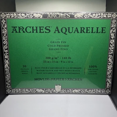 ARCHES Watercolour Cold Pressed 140lbs. 9”x12" 100% Cotton 20 Sheets NEW SEALED - Image 1 of 3