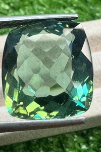 Green Tourmaline – 18 Ct Cushion (15.6 × 17 mm) ✨ Transparent Luster | Lab Grow - Picture 1 of 3