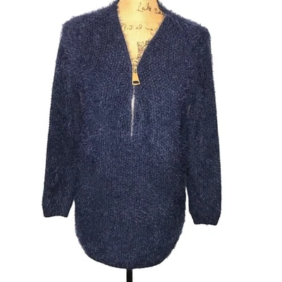 Suéter túnica Simply Couture talla mediana pestañas mezcla lana-1/2 cremallera Foto 1 de 4