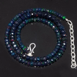 4to6.5MM NATURAL BLACK ETHIOPIAN OPAL RONDELLE FACETED BEADS NECKLACE OBI6039 - Picture 1 of 4