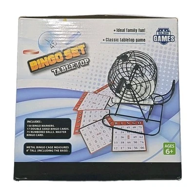  Juego de bingo kit de lujo 75 bolas de bingo 150 fichas jaula de metal tablero de llamadas Foto 1 de 4