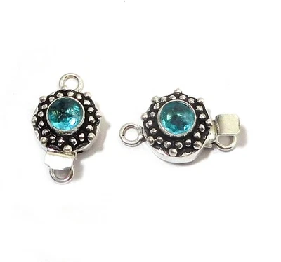 2 Pcs Round Blue Topaz 1 Strand Box Clasp Antique Silver Plated - Image 1 of 4