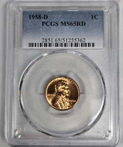 WHEAT PENNIES BU LOT 1958 D PCGS GRADED UNCIRCULATED MS65 RD 1C LINCOLN COIN - Picture 1 of 12