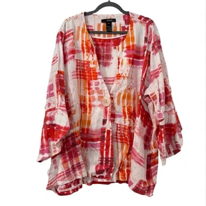 Ali Miles Leinen Sakko Damen 3X leicht 3/4 Glockenärmel Art To Wear Artsy - Bild 1 von 6