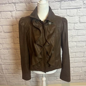 INC International Concepts Women’s Faux Leather Feminine Ruffle Moto Jacket M - Picture 1 of 7