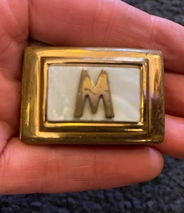 Fibbia per cintura impugnatura gigante Dirigold monogramma iniziale M vintage - Foto 1 di 3