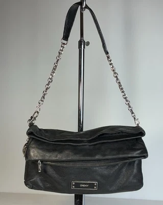 Bolso de Hombro DKNY Donna Karan Cuero Negro Doble Solapa Gansevoort Cartera SUAVE Foto 1 de 4