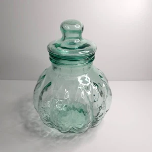 Vintage Apothekerglas 14" Glasdeckel Kürbisform Blasendeckel Aqua Farbig - Bild 1 von 12